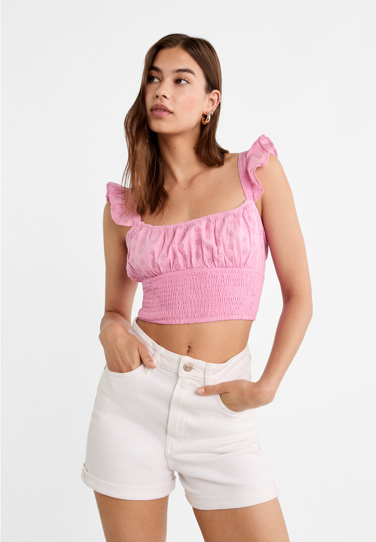 

Stradivarius D85 Spodenki slim mom fit Biały 32