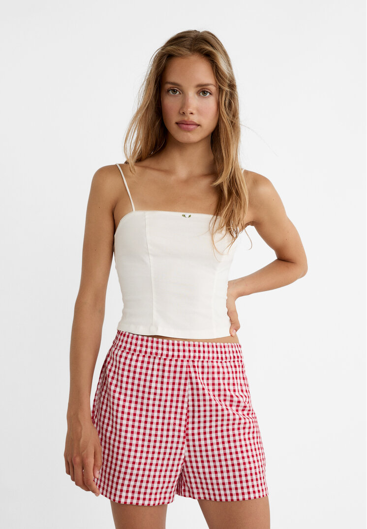 

Stradivarius Boxershorts mit Stretchbund und Vichykaros Rot XXS