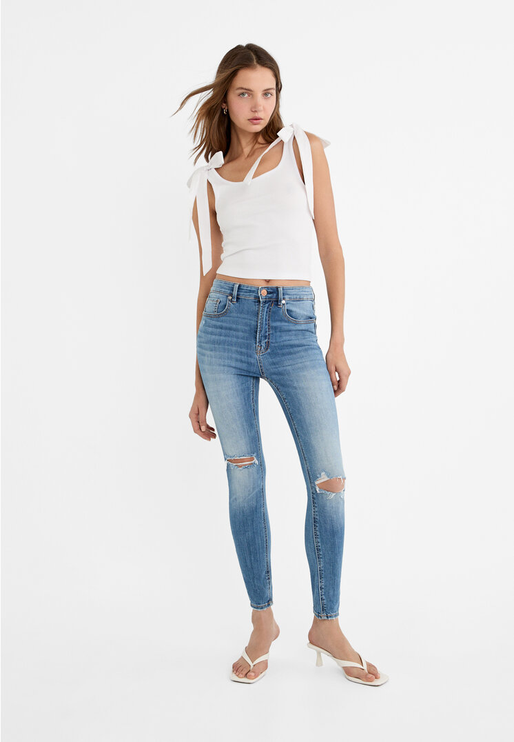 Stradivarius 1400 Regular waist skinny jeans  Medium blue denim 12