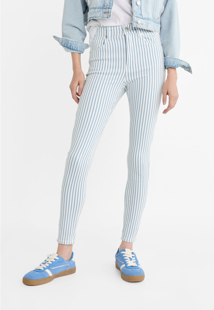 Stradivarius 1400 Jeans skinny regular waist righe  Celeste 36