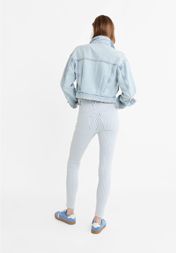 Stradivarius 1400 Jeans skinny regular waist righe  Celeste 36