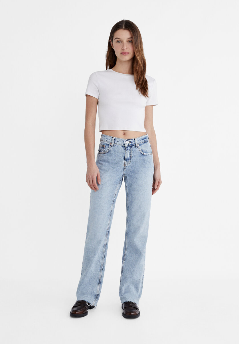 Straight fit jeans med lav talje