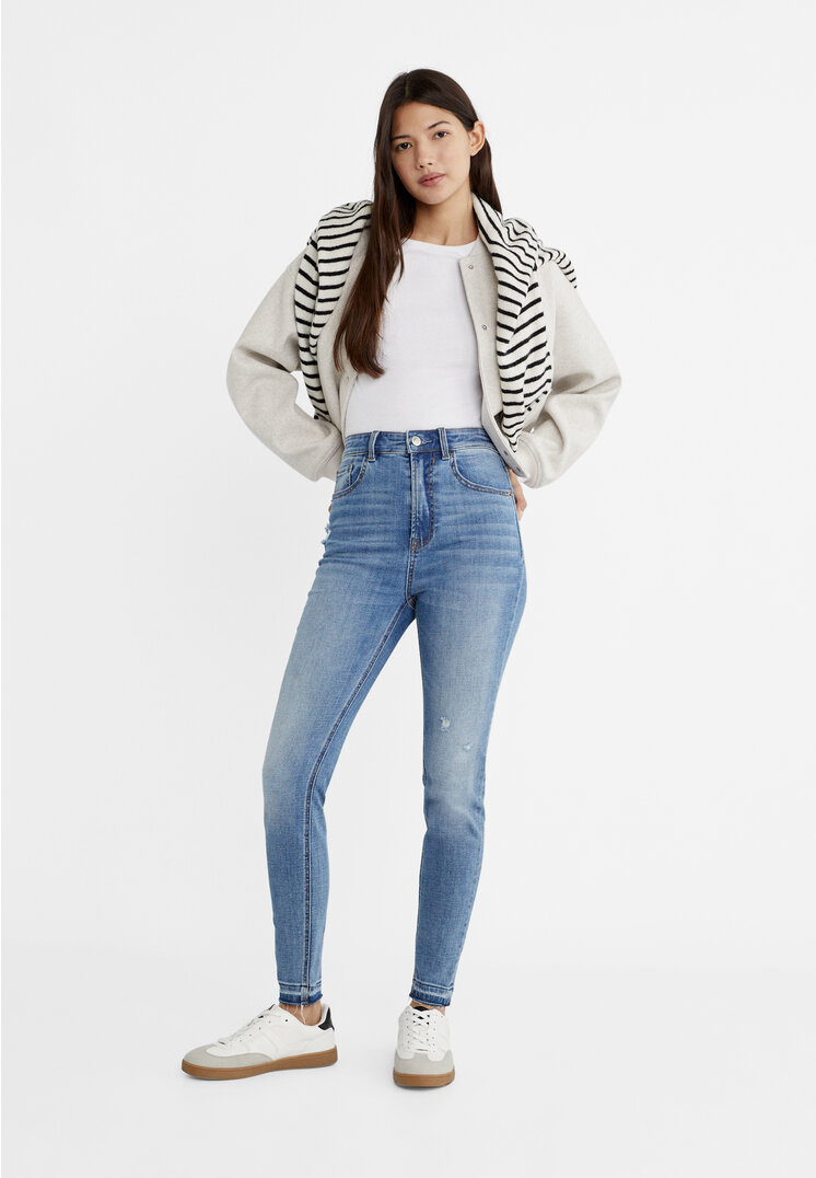 Stradivarius 1450 Super high-waist skinny jeans  Blue denim 4