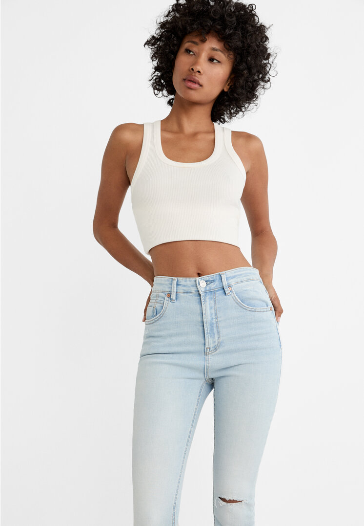 Stradivarius 1450 Super high-waist skinny jeans  Light blue denim 10
