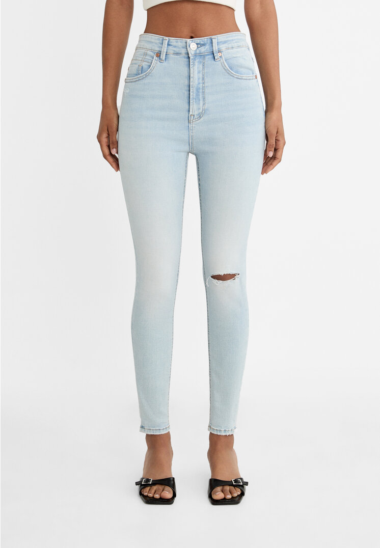 Stradivarius 1450 Super high-waist skinny jeans  Light blue denim 10