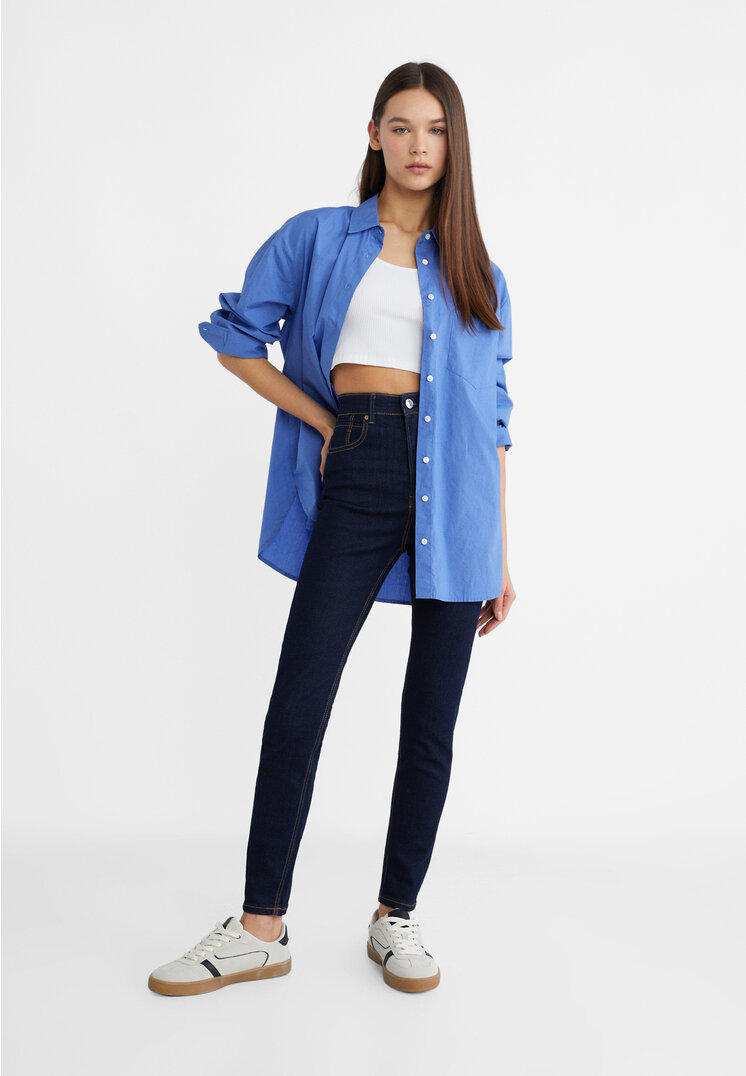 

Stradivarius 1450 Skinny-Jeans mit sehr hohem Bund Dunkel-Jeansblau 42