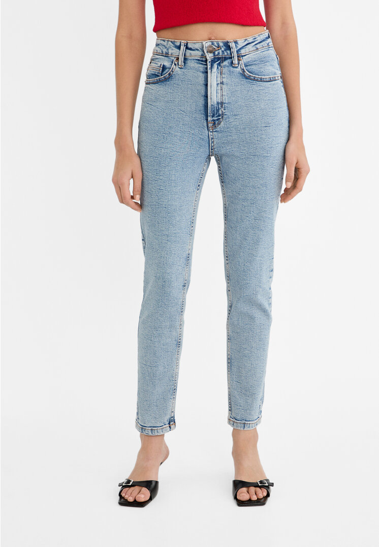 Stradivarius 1465 Slim-fit mom jeans  Blue denim 16