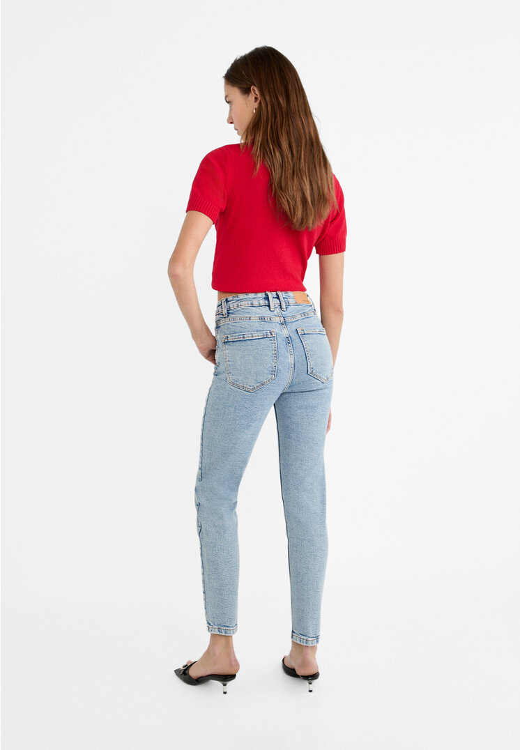 Stradivarius 1465 Slim-fit mom jeans  Blue denim 16