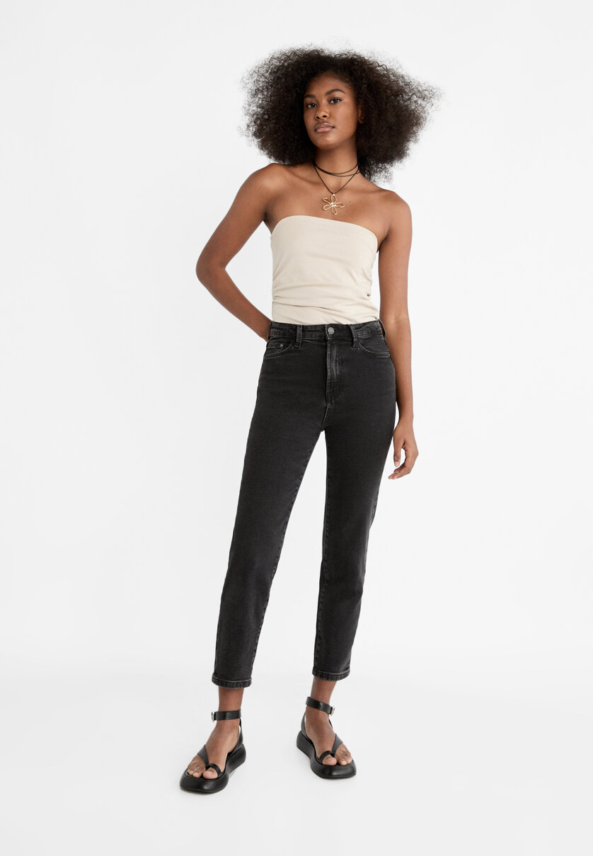 Stradivarius Petite – Enge Jeans mit sehr hoher Taille in Schwarz Size: US  0: Buy Online in the UAE, Price from 248 EAD & Shipping to Dubai