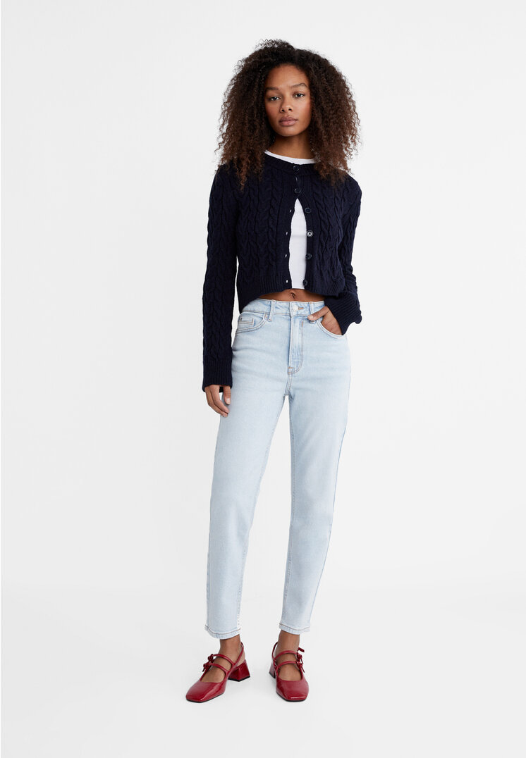

Stradivarius 1465 Jeansy mom fit typu slim Jasnoniebieski denim 36