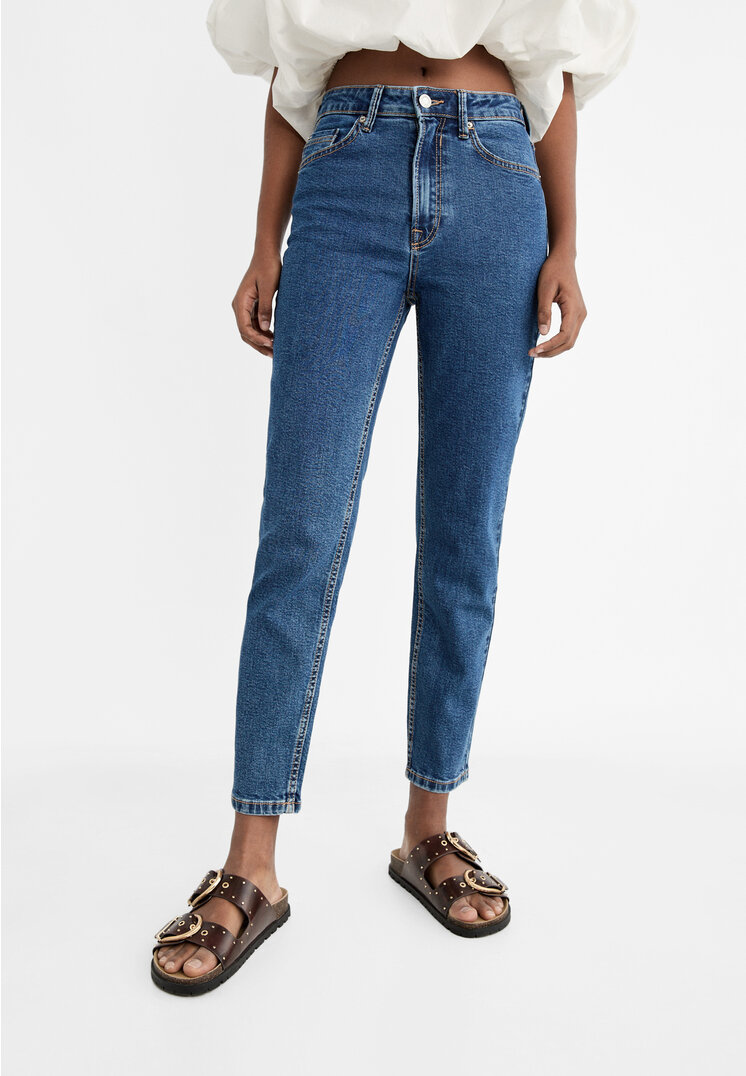 Stradivarius 1465 Slim-fit mom jeans  Medium blue denim 8