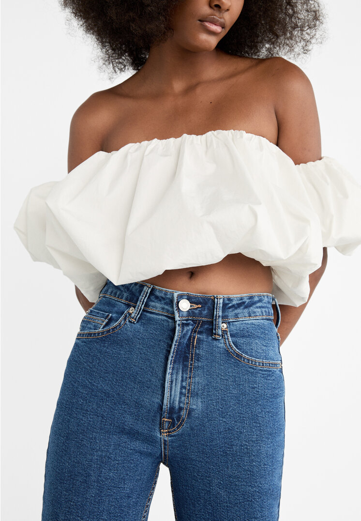 Stradivarius 1465 Slim-fit mom jeans  Medium blue denim 8