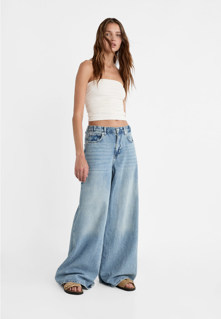 

Stradivarius Fließende Wide-Leg-Jeans im Loose-Fit Denim 40