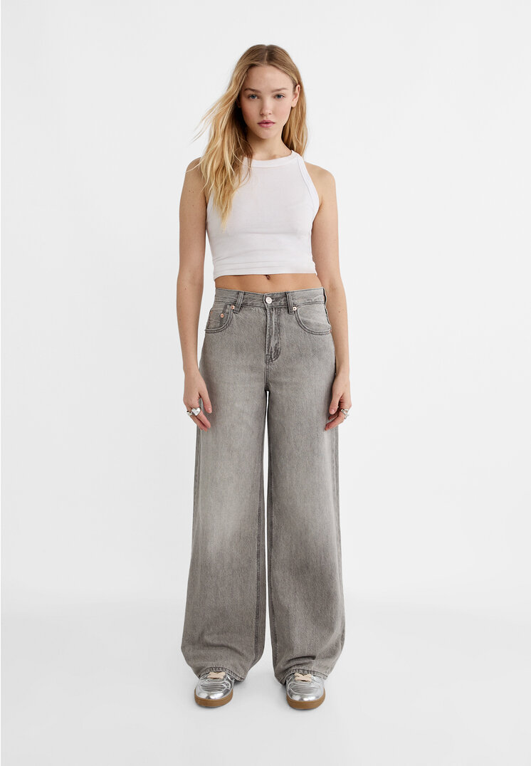 

Stradivarius D99 Jeansy z szerokimi nogawkami Czarny denim 38