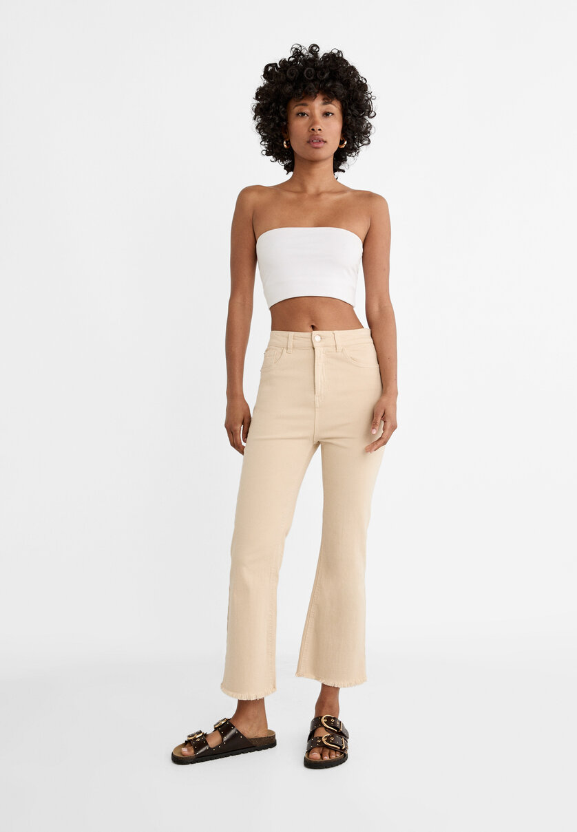 D78 cropped twill flared jeans