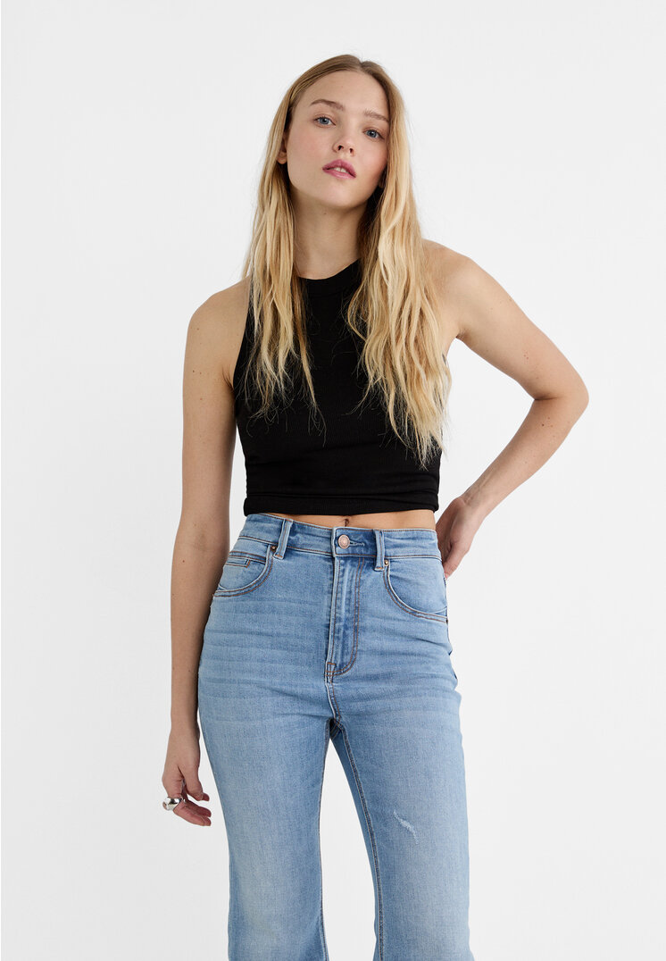 Stradivarius D78 cropped flared jeans  Medium light blue Denim 8