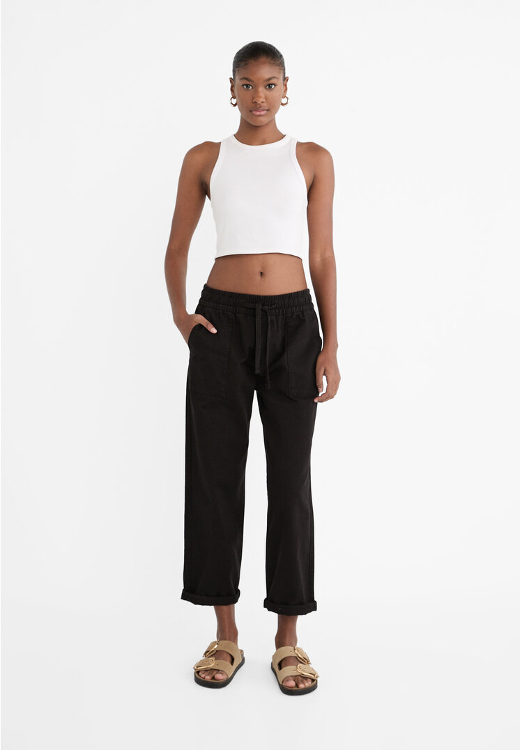 

Stradivarius Luźne spodnie z diagonalu Czarny XL