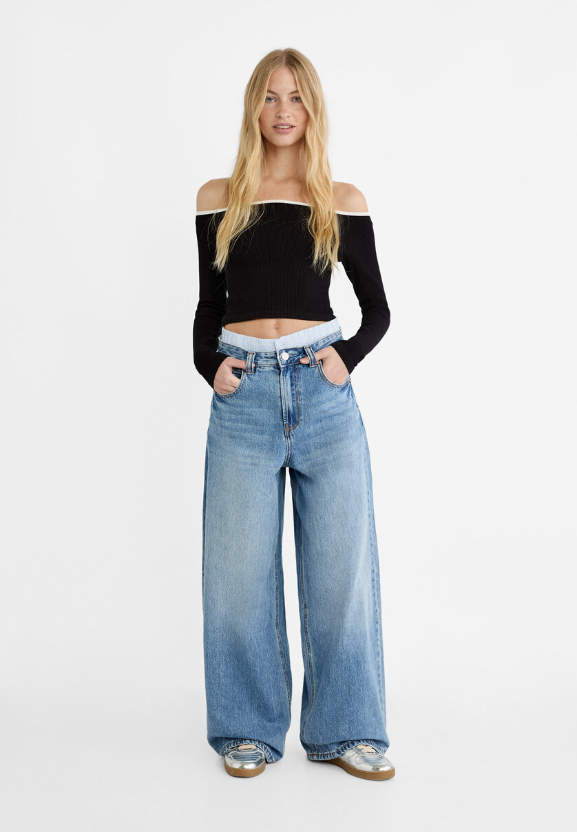 Skater jeans with detachable boxer detail