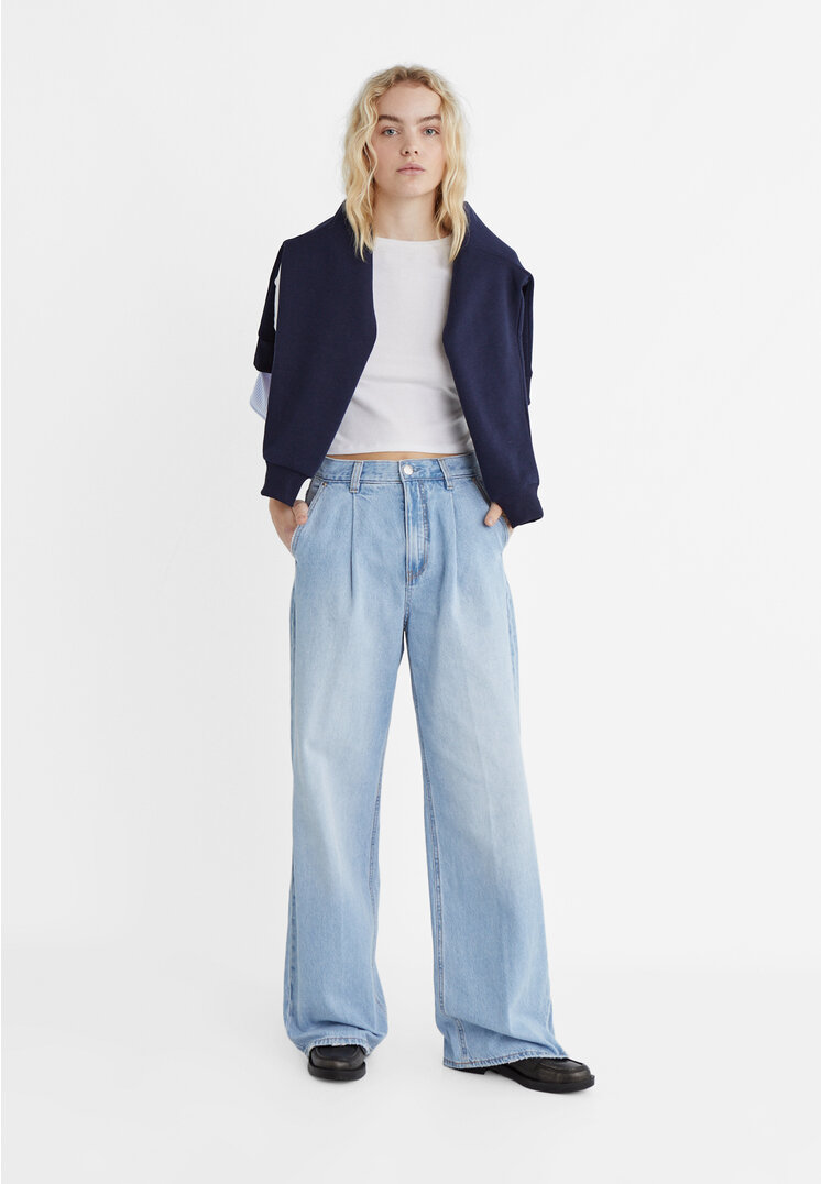 

Stradivarius Straight-Fit-Jeans mit Bundfalten Jeansblau 38