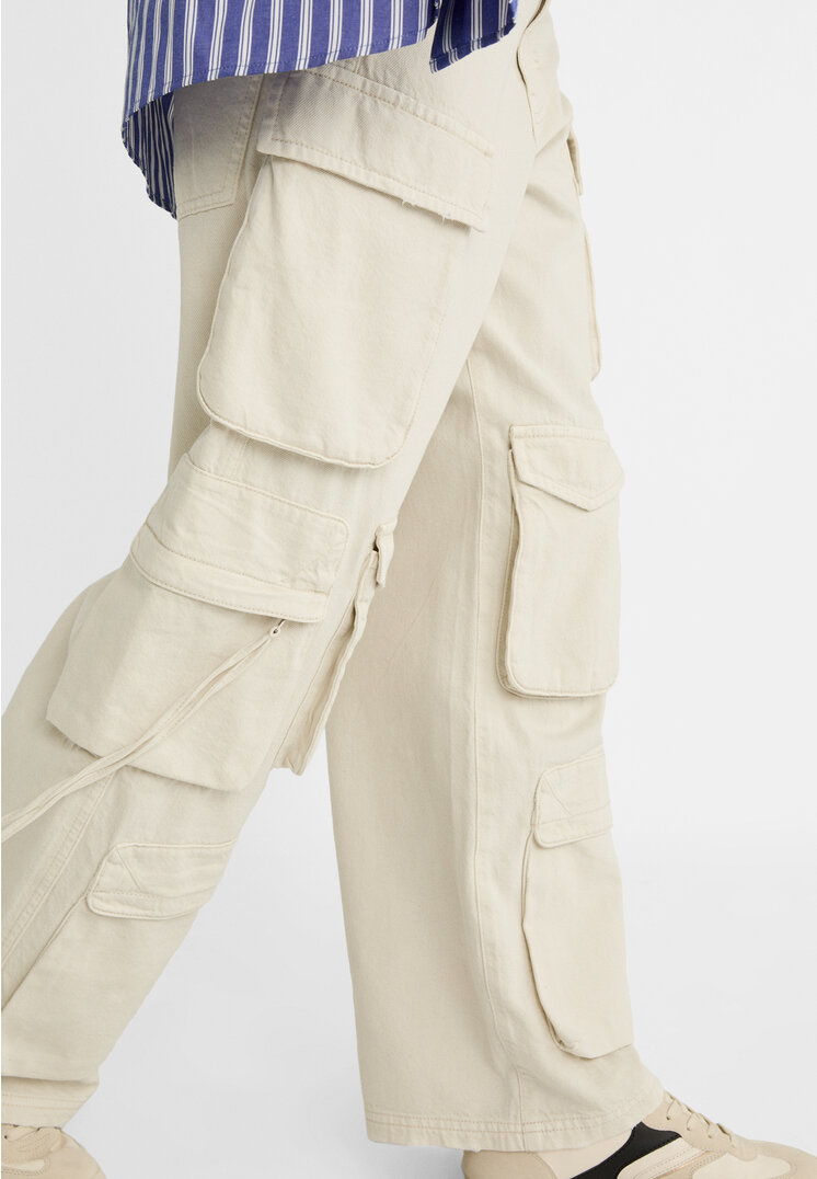 Twill cargo trousers with multiple pockets