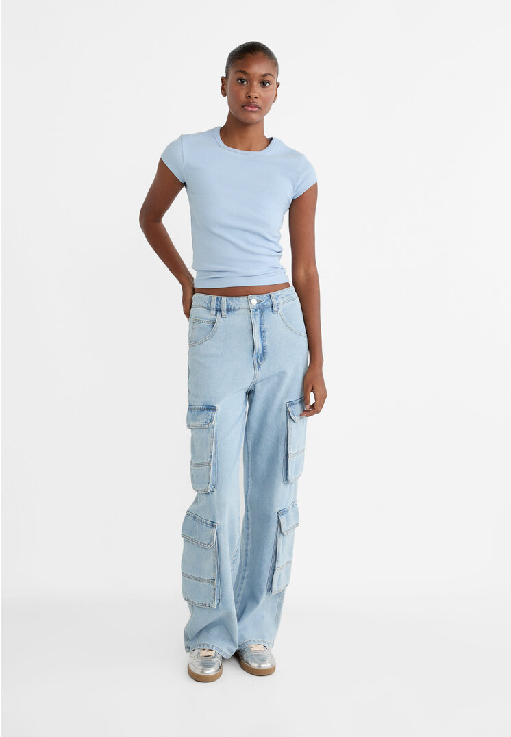 Stradivarius Multi-pocket cargo jeans  Blue denim 8