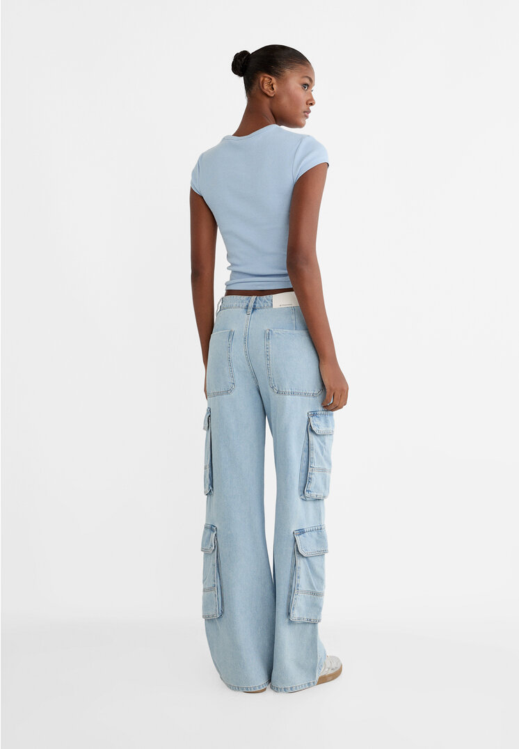 Stradivarius Multi-pocket cargo jeans  Blue denim 8