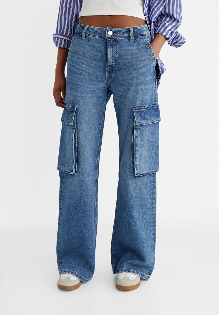 Stradivarius Pantaloni cargo denim  Denim blu 38