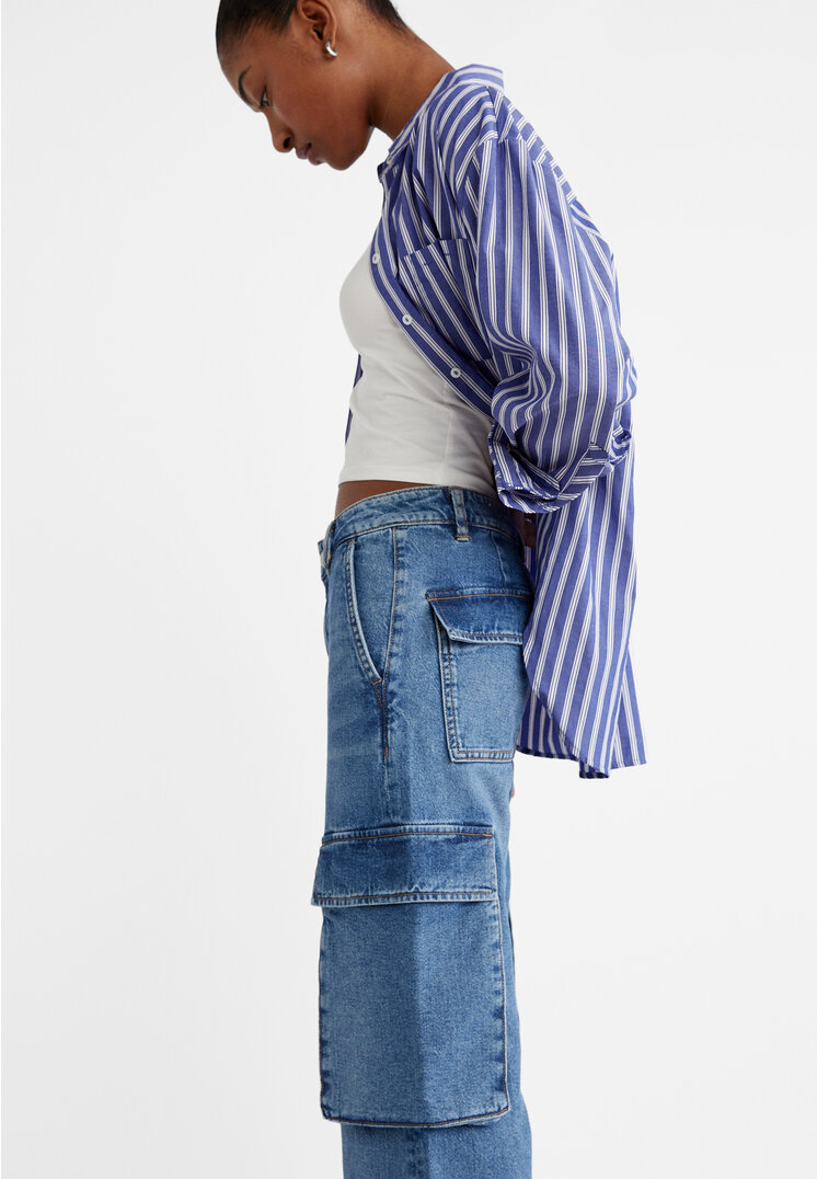 Stradivarius Pantaloni cargo denim  Denim blu 38