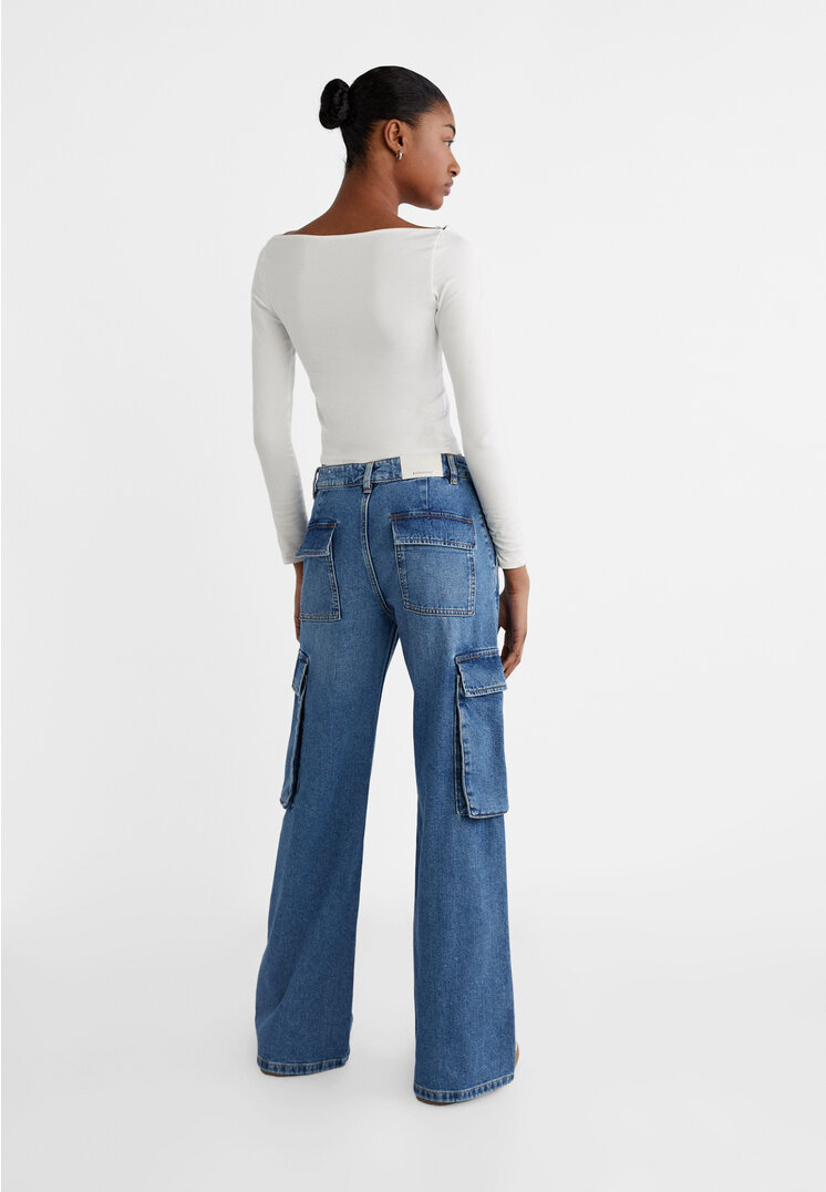 Stradivarius Pantaloni cargo denim  Denim blu 38