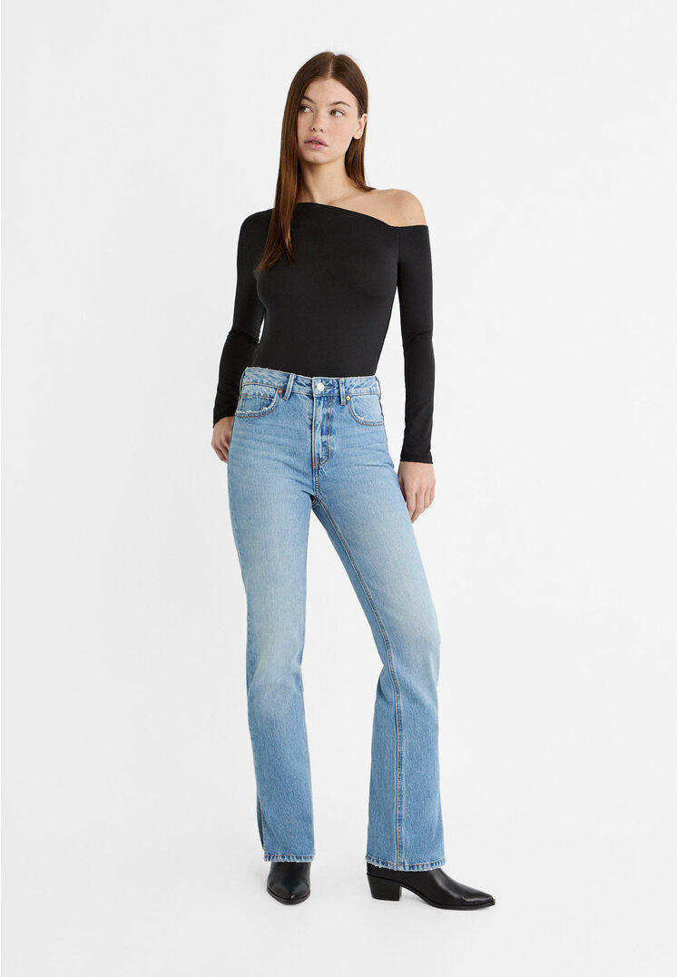 

Stradivarius Proste jeansy z rozcięciami Niebieski denim 44