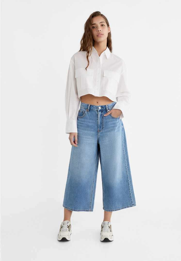 

Stradivarius Luźne jeansy - spodnie culotte Denim 44
