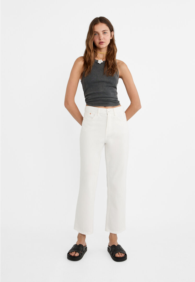 Stradivarius D96 cropped straight-fit jeans  White 12