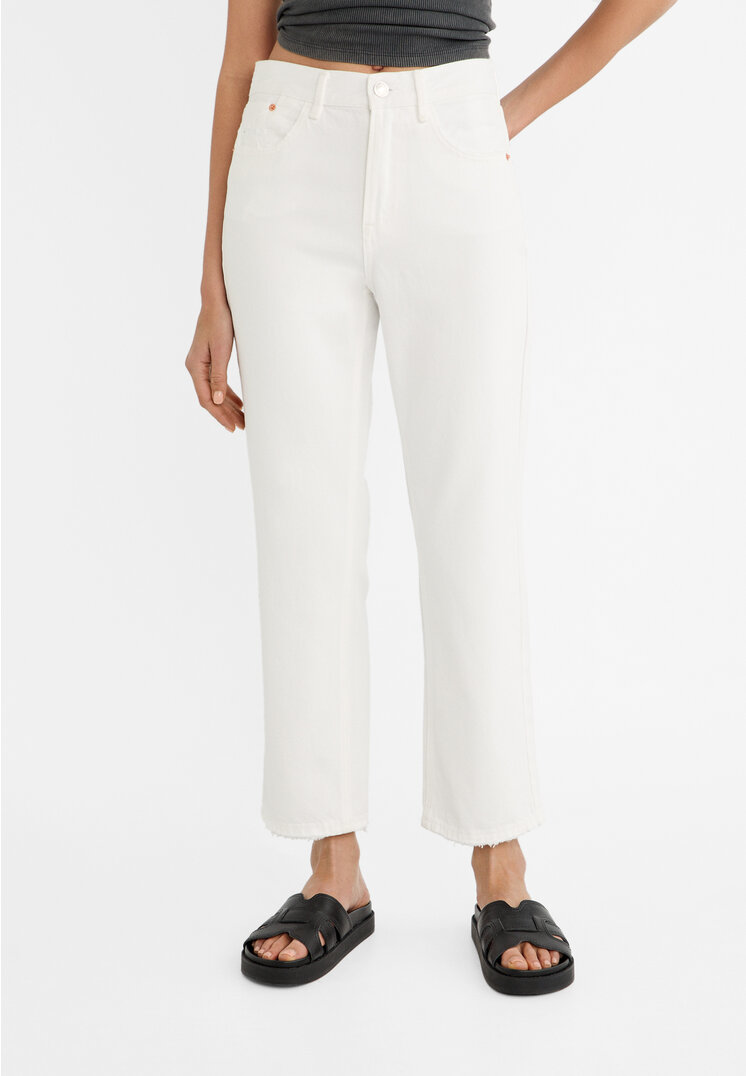 Stradivarius D96 cropped straight-fit jeans  White 12