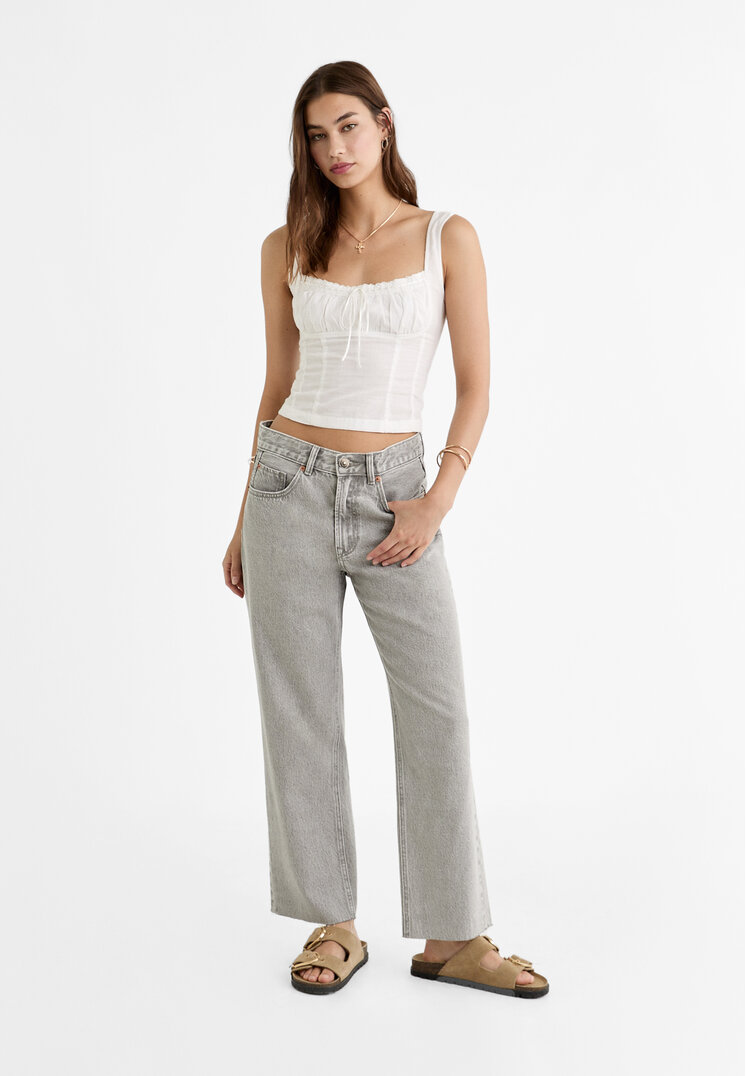 Stradivarius D96 cropped straight-fit jeans Pearl Grey 10