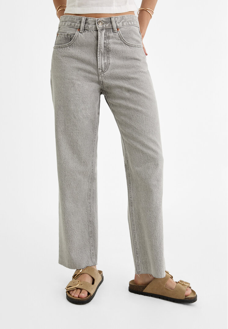 Stradivarius D96 cropped straight-fit jeans Pearl Grey 10