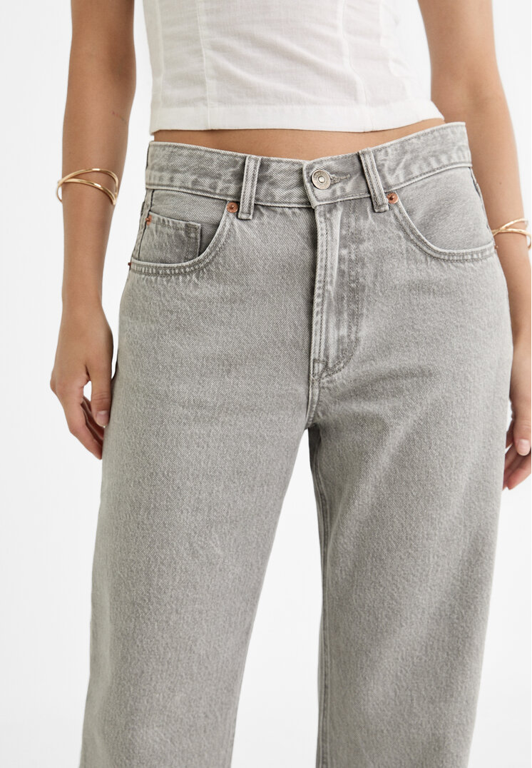 Stradivarius D96 cropped straight-fit jeans Pearl Grey 10