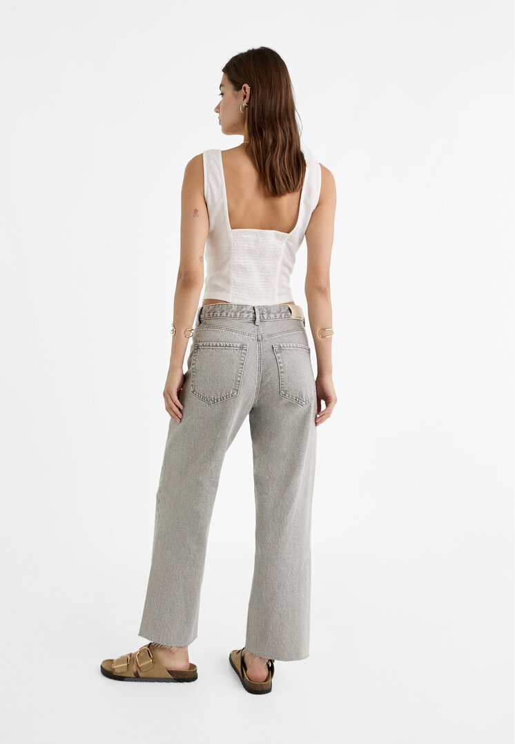 Stradivarius D96 cropped straight-fit jeans Pearl Grey 10