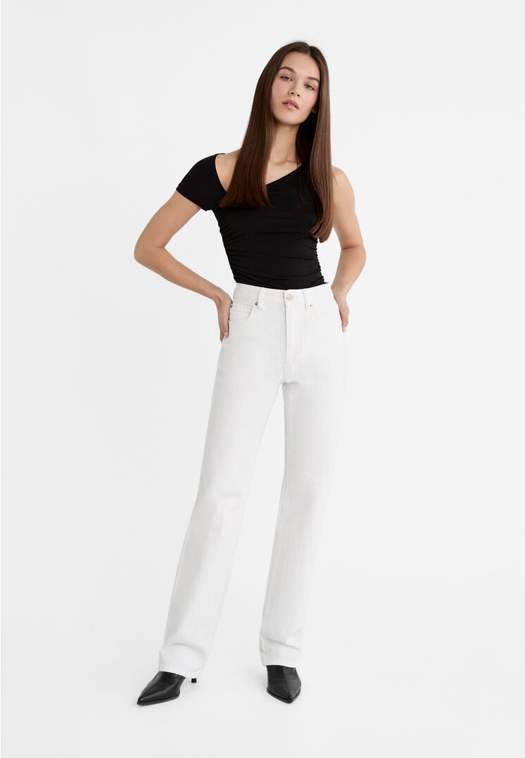 Stradivarius D98 Jeans Straight effetto vintage  Bianco 44