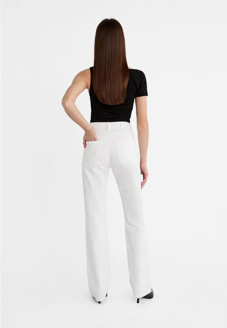 Stradivarius D98 Jeans Straight effetto vintage  Bianco 44
