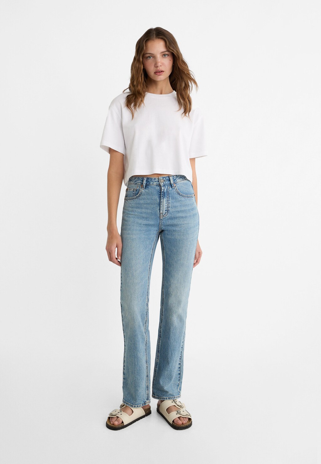 Straight-leg jeans with slit - Women's fashion