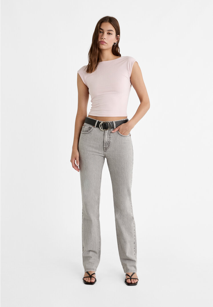 

Stradivarius Jeansy o prostym kroju w stylu vintage D98 Szary perłowy 42