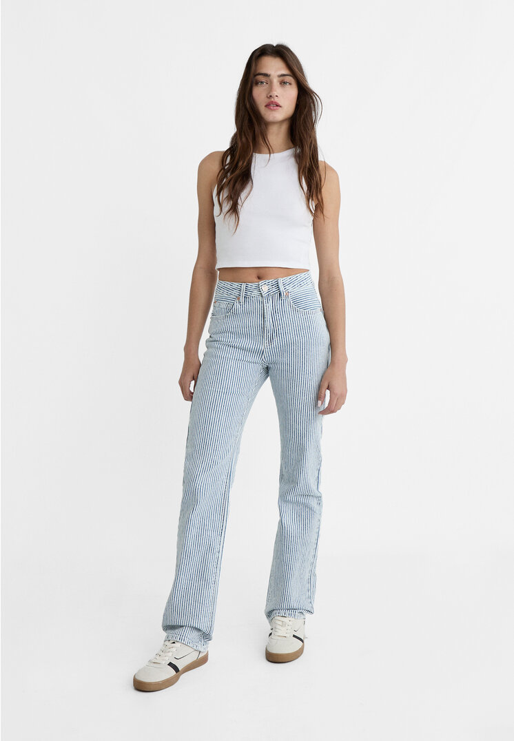 Stradivarius D98 straight-leg vintage striped jeans  Bleach Denim  10
