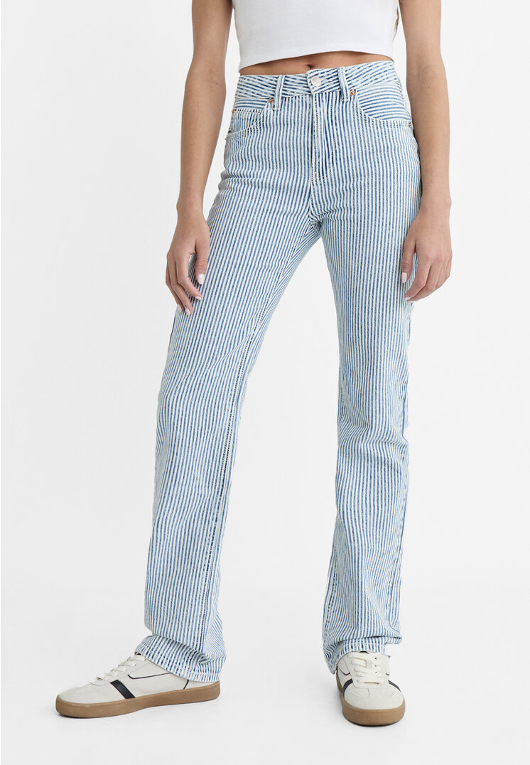 Stradivarius D98 straight-leg vintage striped jeans  Bleach Denim  10