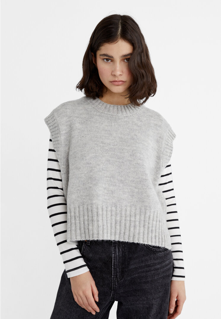 Stradivarius Gilet in tessuto morbido di maglia  Grigio melangiato L