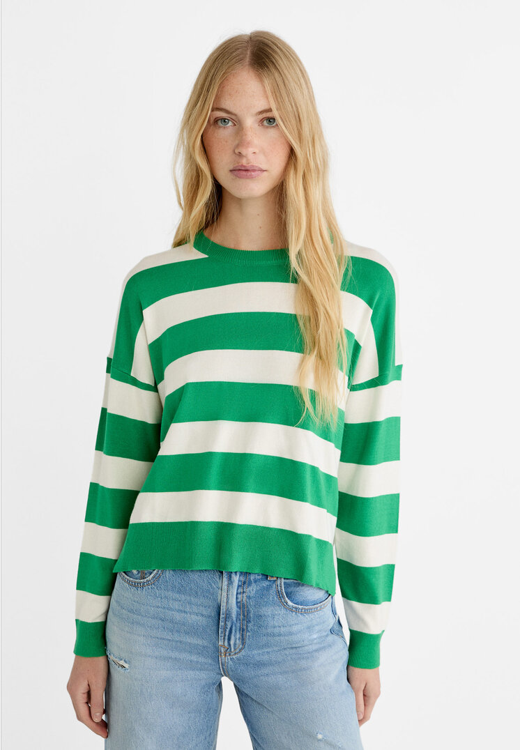 Stradivarius Basic-Strickpullover Ecru XS