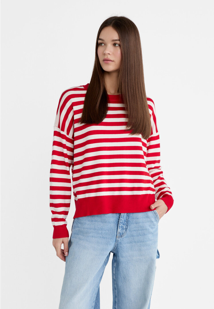 Stradivarius Basic-Strickpullover Rot L