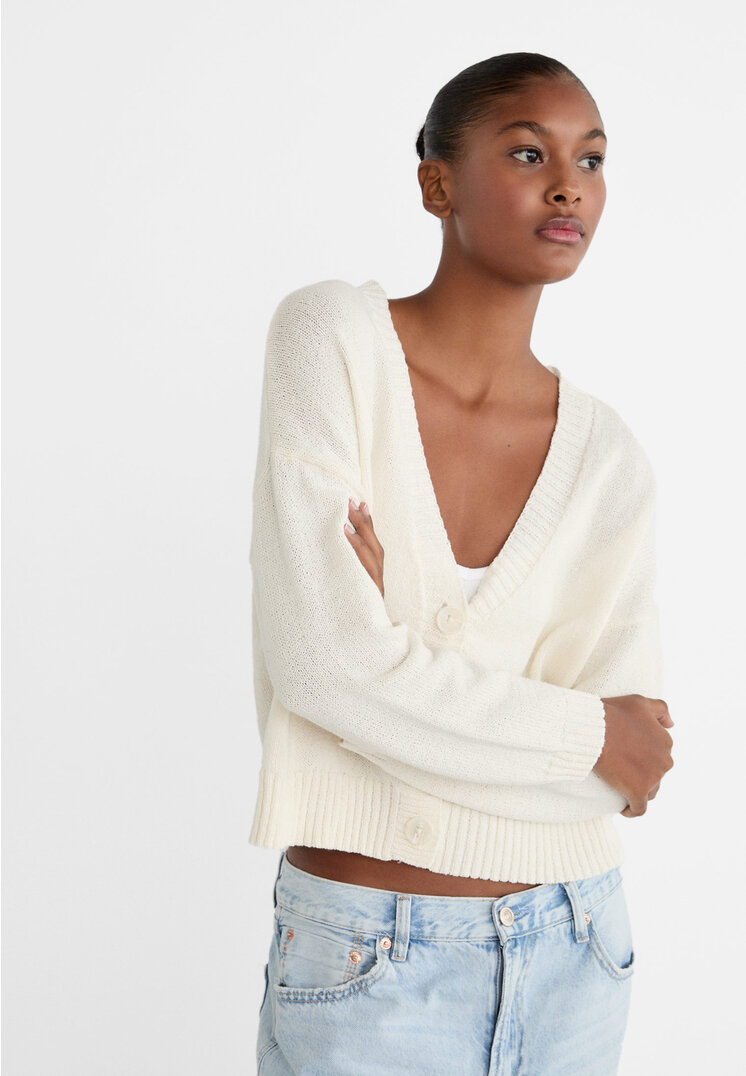 

Stradivarius Strickjacke V-Ausschnitt Vanille XS