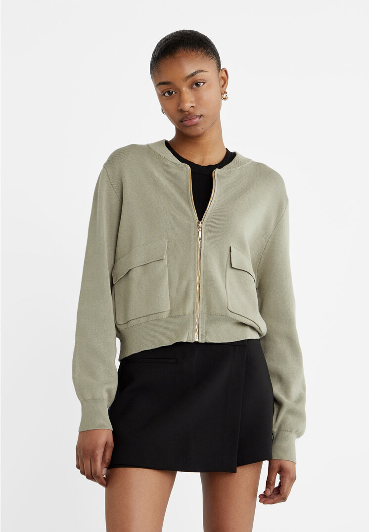 Knit bomber jacket with pockets - Women's fashion | Stradivarius