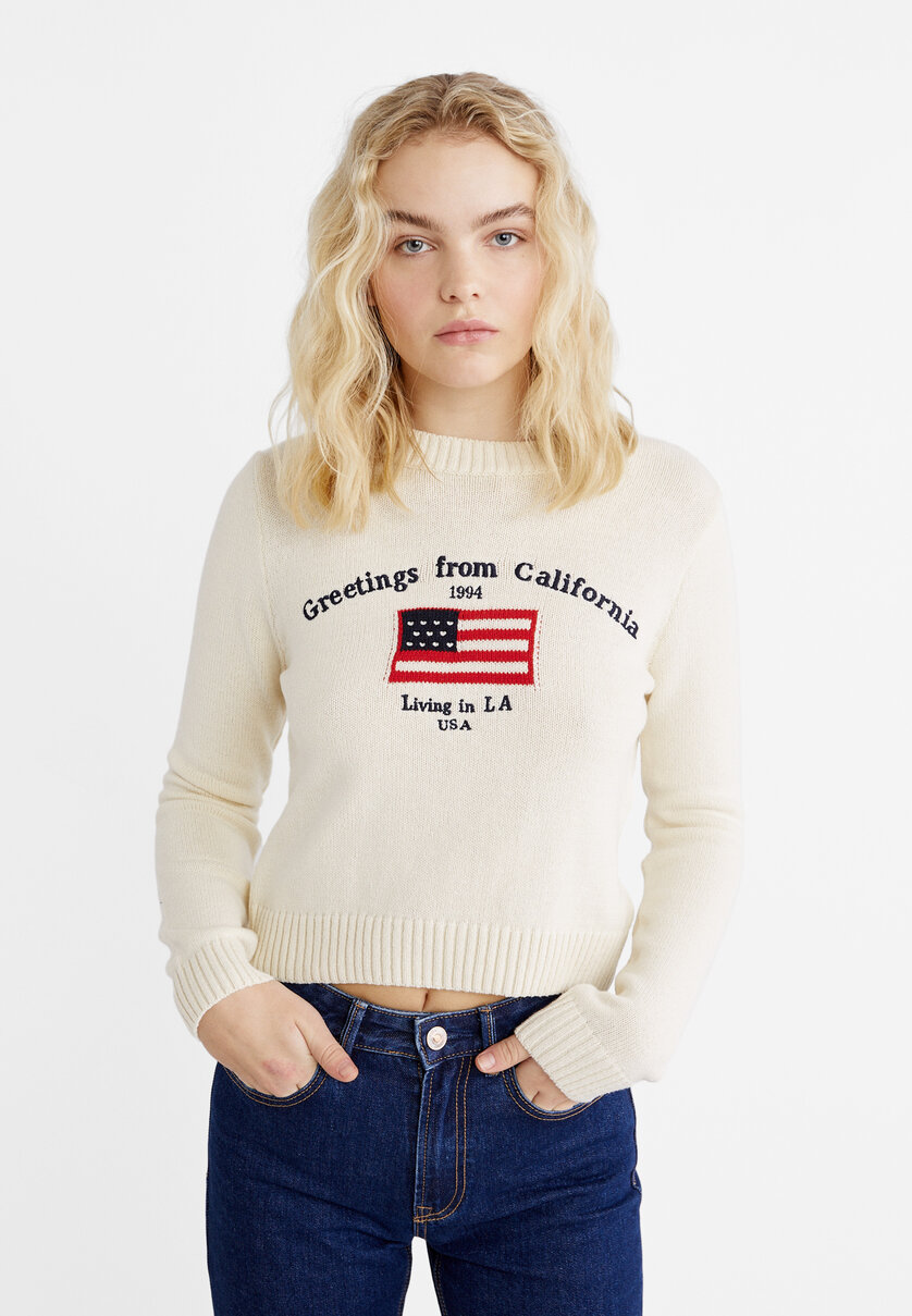 Cropped knit sweater Women s fashion Stradivarius United Arab