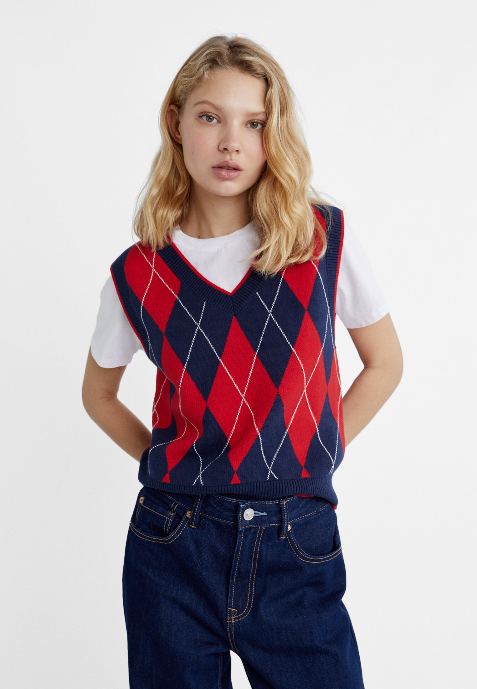 Argyle knit vest - Women's fashion | Stradivarius United States